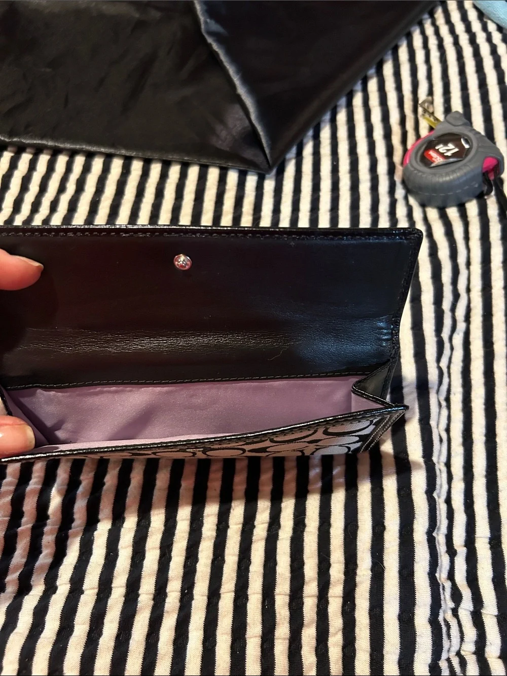 Coach Black and Khaki Signature Turnlock Wallet